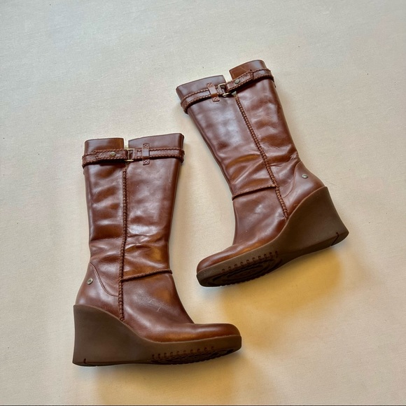 UGG Maxene Leather Tall Wedge Boots Style 1942 - Picture 3 of 14